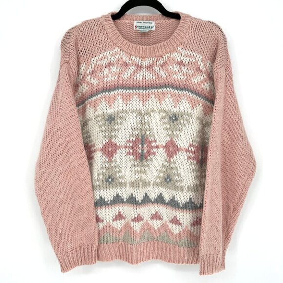 Vintage Currants Womens Knit Sweater Size L Pink Hand Loomed Fair Isle Icelandic - Picture 1 of 8